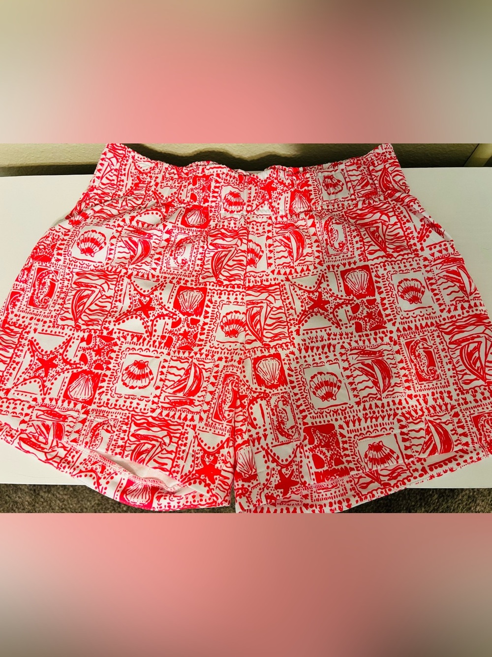 Lilly Pulitzer Coral and White Coastal Print Shorts